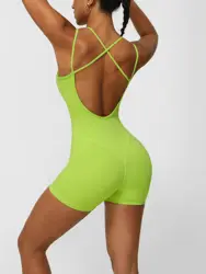 Women Beauty Back Yoga Jumpsuit Sleeveless Padded Shorts Fitness Sets Lift  Buttocks Backless Workout Jumpsuits
