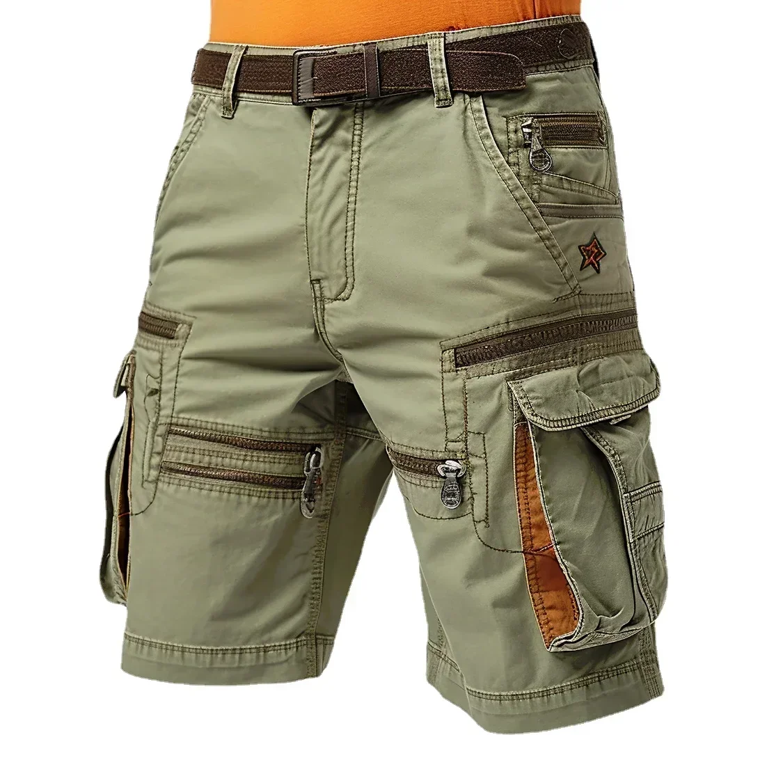 Short cargo vintage lavé pour homme, ceinture et poches, commandé