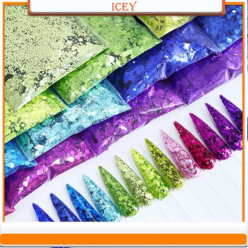 Icey Beauty 50g Nail Glitter Bright Color Nail Glitter Mixed with PET Scallion Powder Nail Glitter