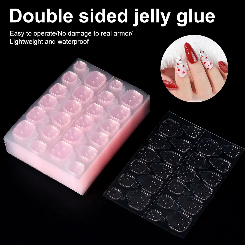 

LIMEGIRL 1200pcs (50 Sheets) Adhesive Double-Sided Nail Jelly Sticker Super Sticky Fake Nails Glue Transparent Stickers Supplies