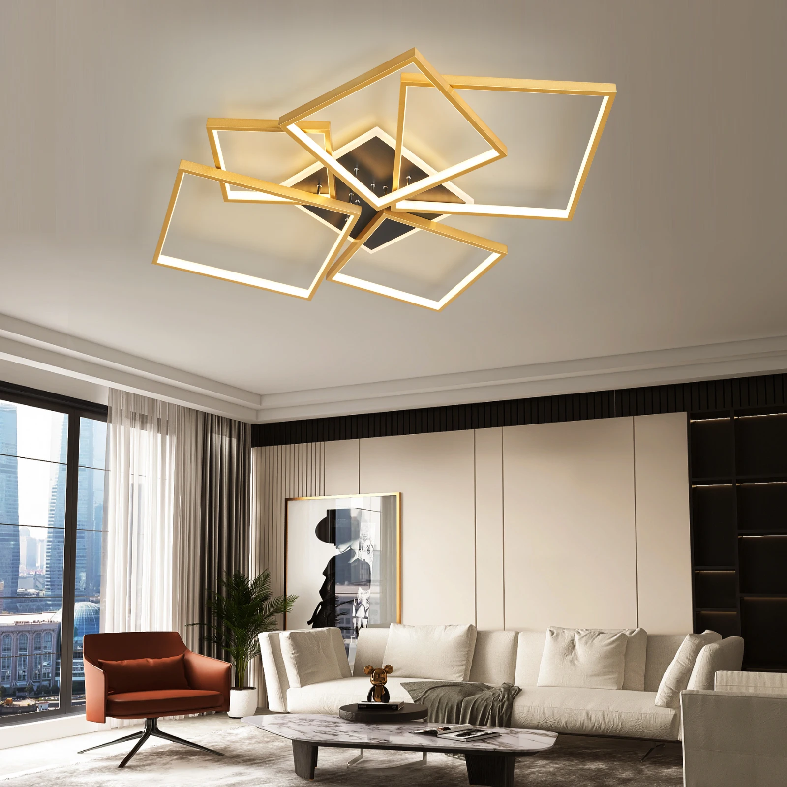 NEO Gleam Smart Home Alexa Modern Led Chandelier For Living Room Bedroom Study Room Black/Gold Dimmable Ceiling Chandelier