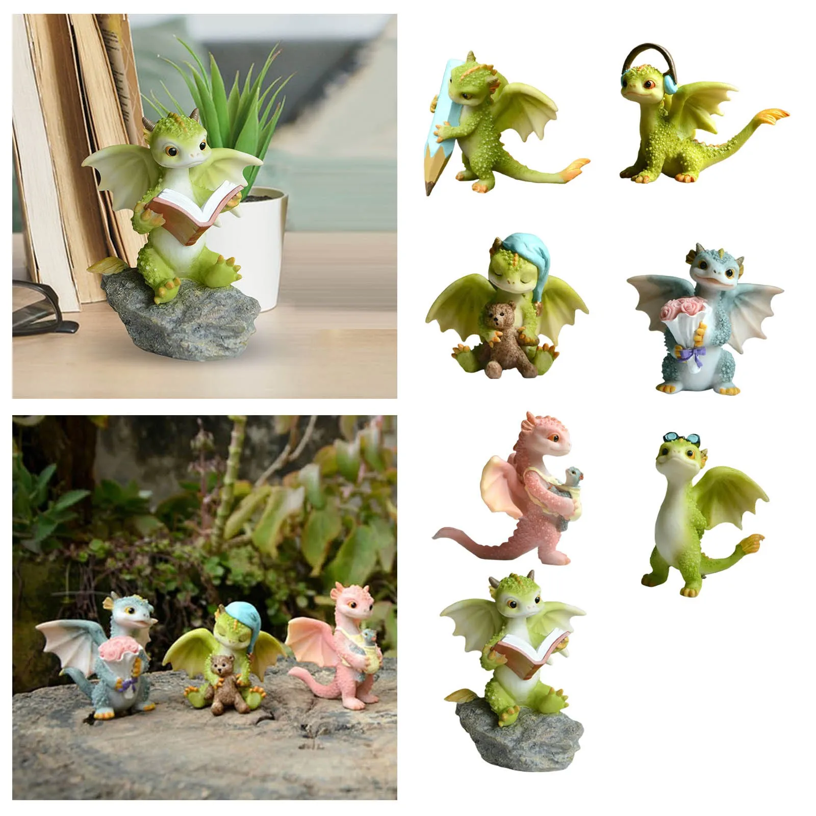 Dragon Statue Mini Dragon Figurine Resin Home Decor Cute Ornaments Animal Garden Statue For Micro Pug Statues Outdoor