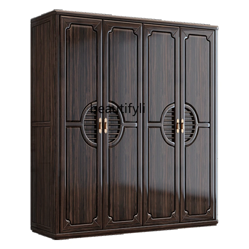 

Ugyen Wood Solid Wood Wardrobe New Chinese Household Bedroom Vertical Hinged Door Four-Door Locker Light Luxury