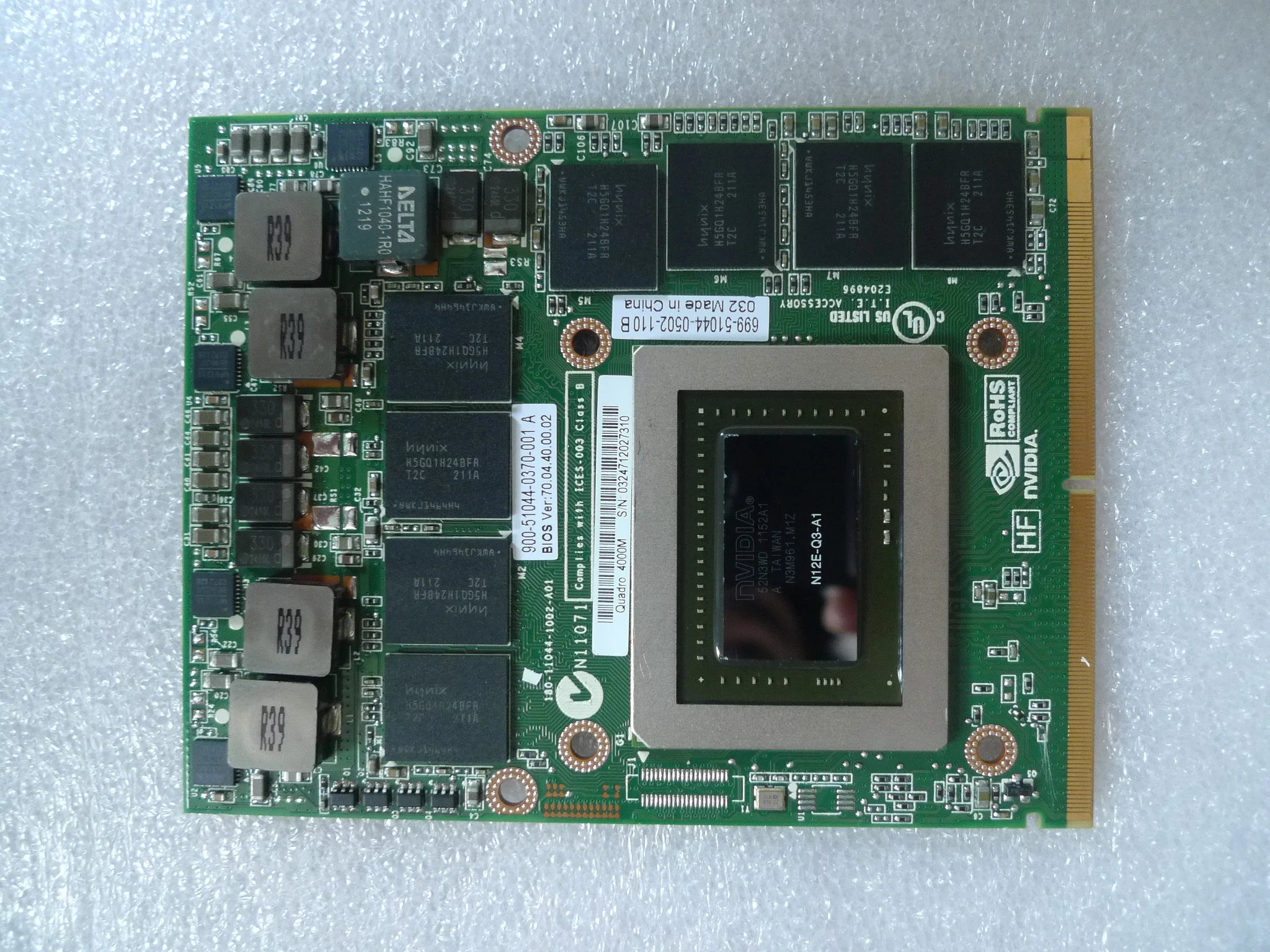 

Original Quadro 4000M Q4000M 2G CN-0HGXY3 HGXY3 Video VGA Graphic Card N12E-Q3-A1 for Dell M6600 M15X HP 8760W Fast Shipping