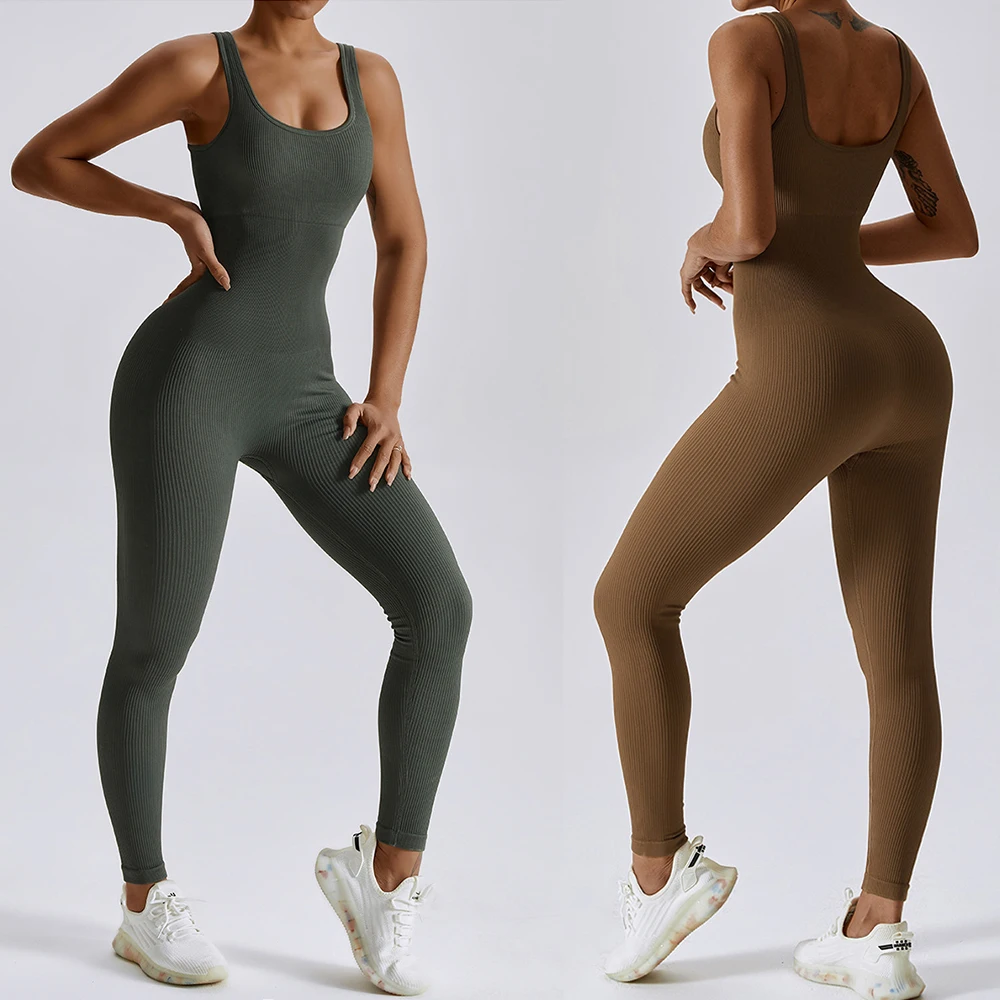 Vnazvnasi Seamless Yoga Jumpsuit for Women Gym Ribbed Suit for Fitness Sports Bodysuit Push Up Workout Sets  Sportswear Outfit