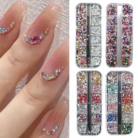 Mix 3D Nail Rhinestones 12 Grids Crystal Diamonds For Nail Art Mini Glitter Diamonds Decorative DIY Nail Art Accessories