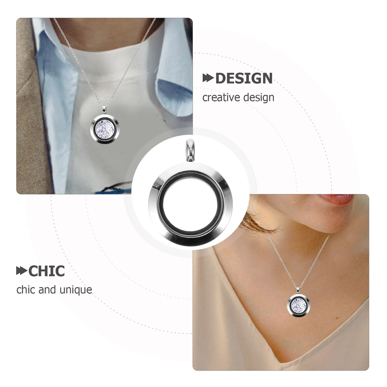 إطار صور معدني قلادة صينية إطار صورة دائري سحر لصنع المجوهرات قلادة حرفية DIY قلادة قوية خفيفة الوزن #3