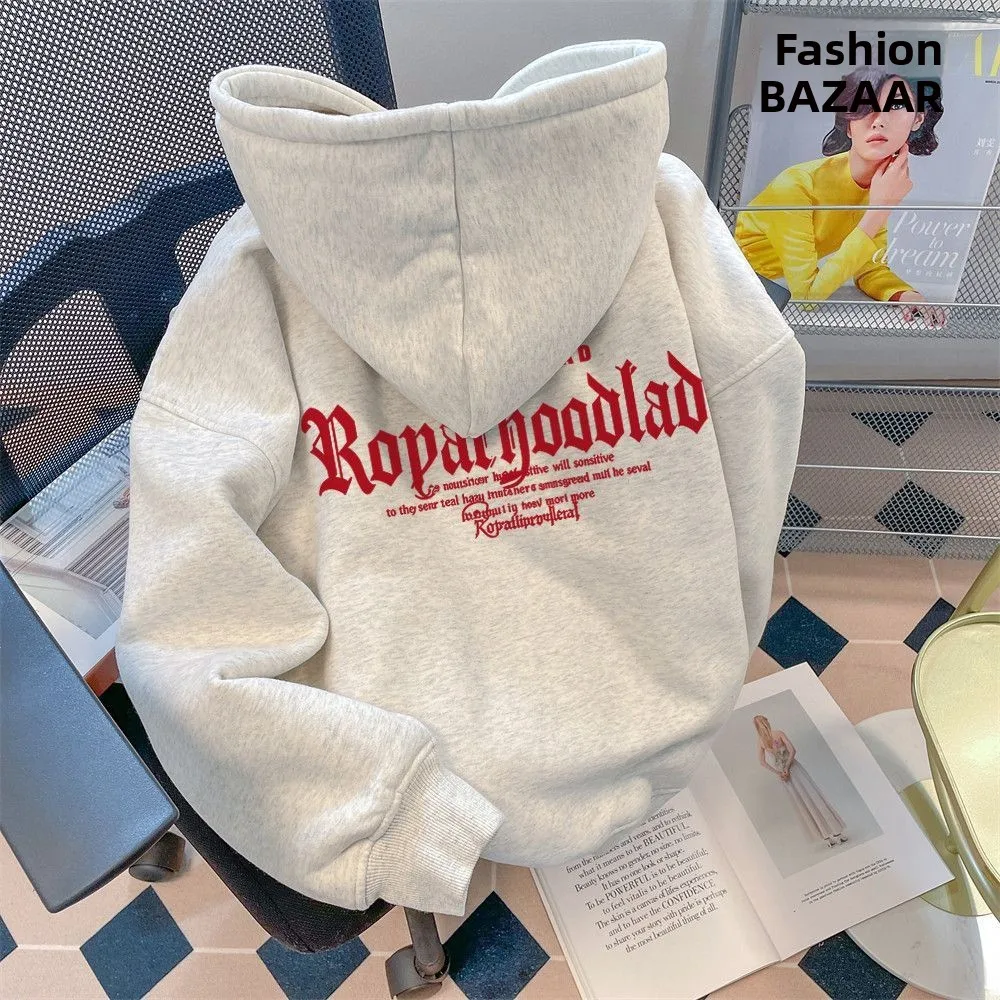 

Оверсайз худи с модным буквенным принтом, плотный, 300 г/м², осенне-зимняя новинка, в стиле High Street, Haome Jaet, хлопок