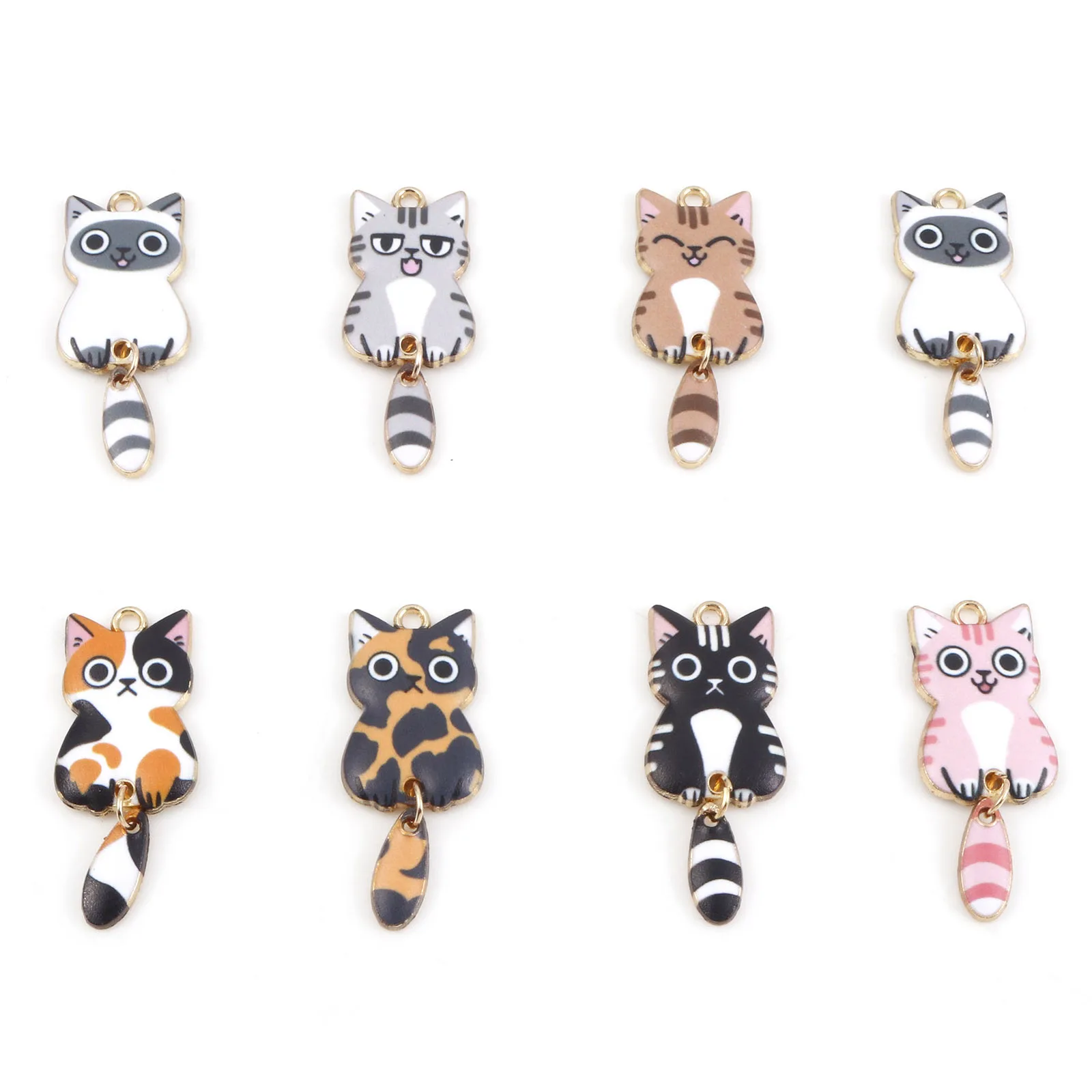 Cute Cartoon Cat Animal Pendants Multicolor Enamel Gold Color Metal Charms DIY Earrings Necklace Jewelry 3.9cm x 1.6cm,10PCs