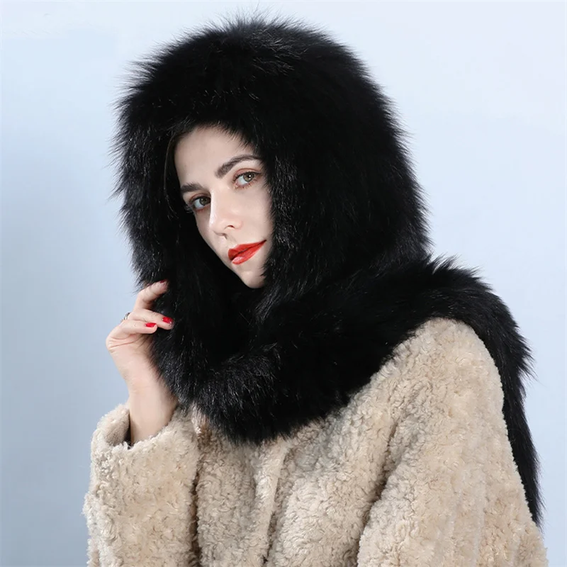 Russian Trendy Fur Hat, Winter High-end Warm Fox Fur Scarf Hat, Luxurious Scarf Hat, Natural Fluffy Thickened Scarf Hat