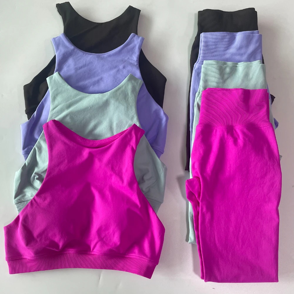 Pericic 2-teiliges Set Damen Racer Sport-BH High Waist Scrunch Bum Seam Yoga Leggings Sportanzug Fitnesskleidung Outfit Yoga-Set – Detail 7