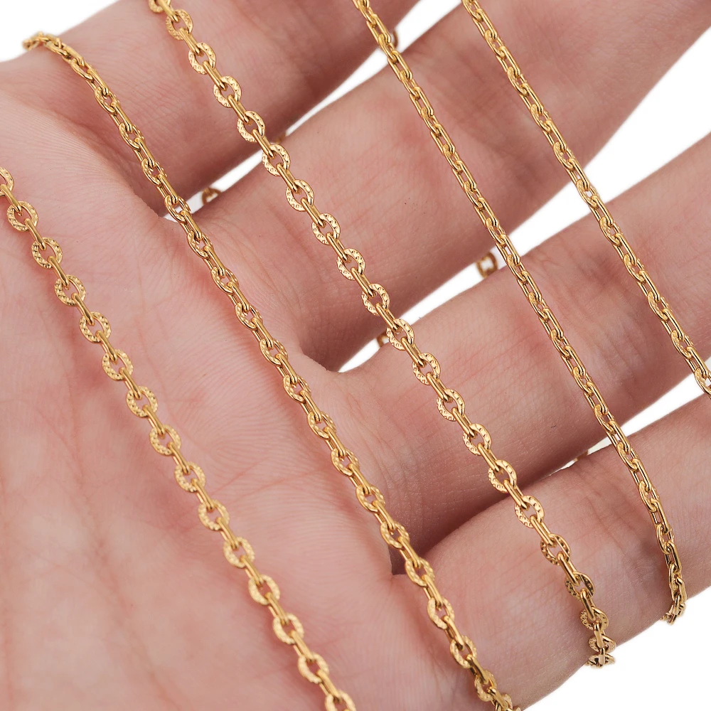 2 Merter Stainless Steel Gold Plated Flat Texture Cable Cross Chain Bulk for DIY Necklace Bracelet Jewellery Making Supplies