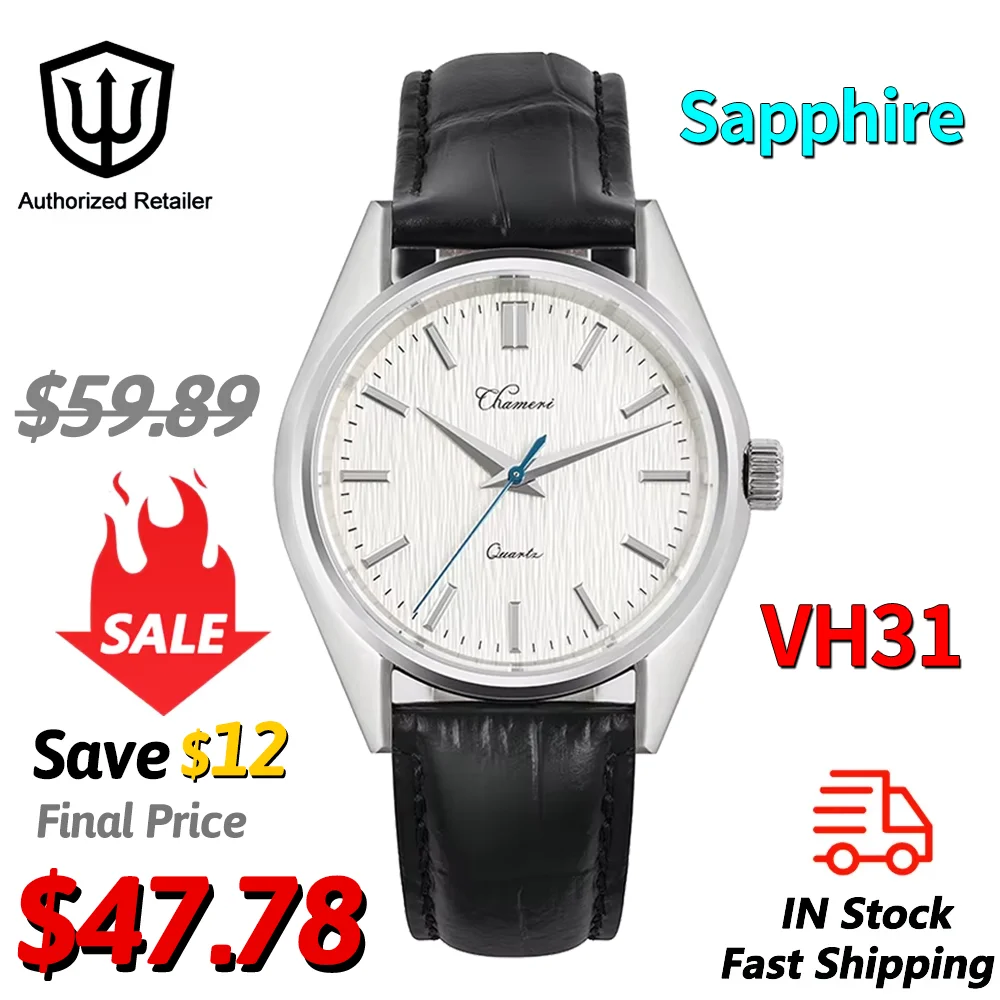 

Часы Chameri GS02 VH31, секундный механизм, нержавеющая сталь, сапфировое стекло, деловые наручные часы, 37 мм, винтажные часы