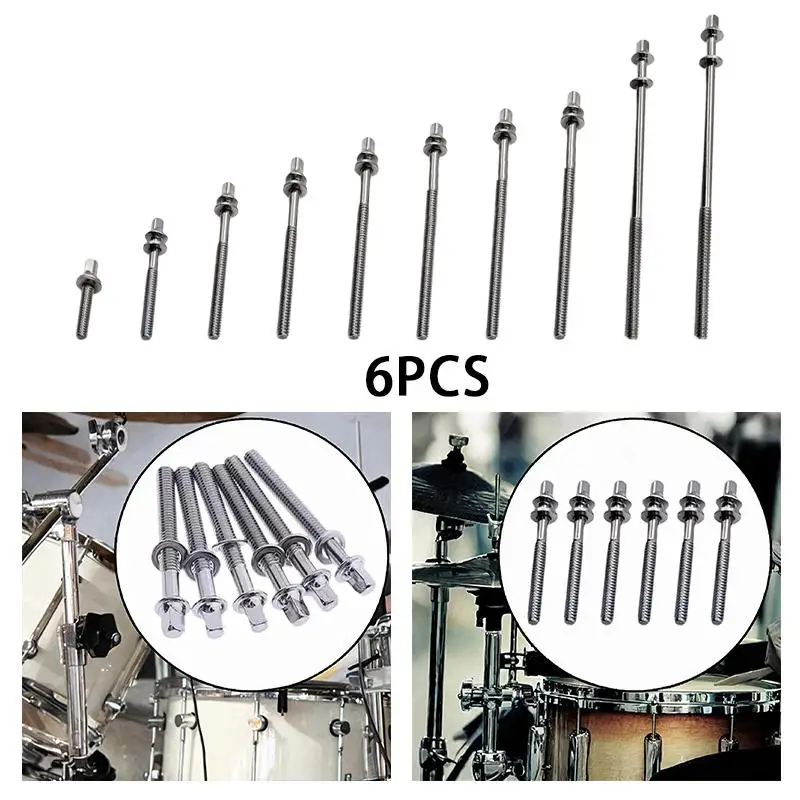 6x varillas de tensión de tambor, tornillos de montaje de terminal de tambor, pernos de terminal de tambor de 5mm, tornillos de juego de tambor para tambores de Jazz, accesorio de construcción de tambores