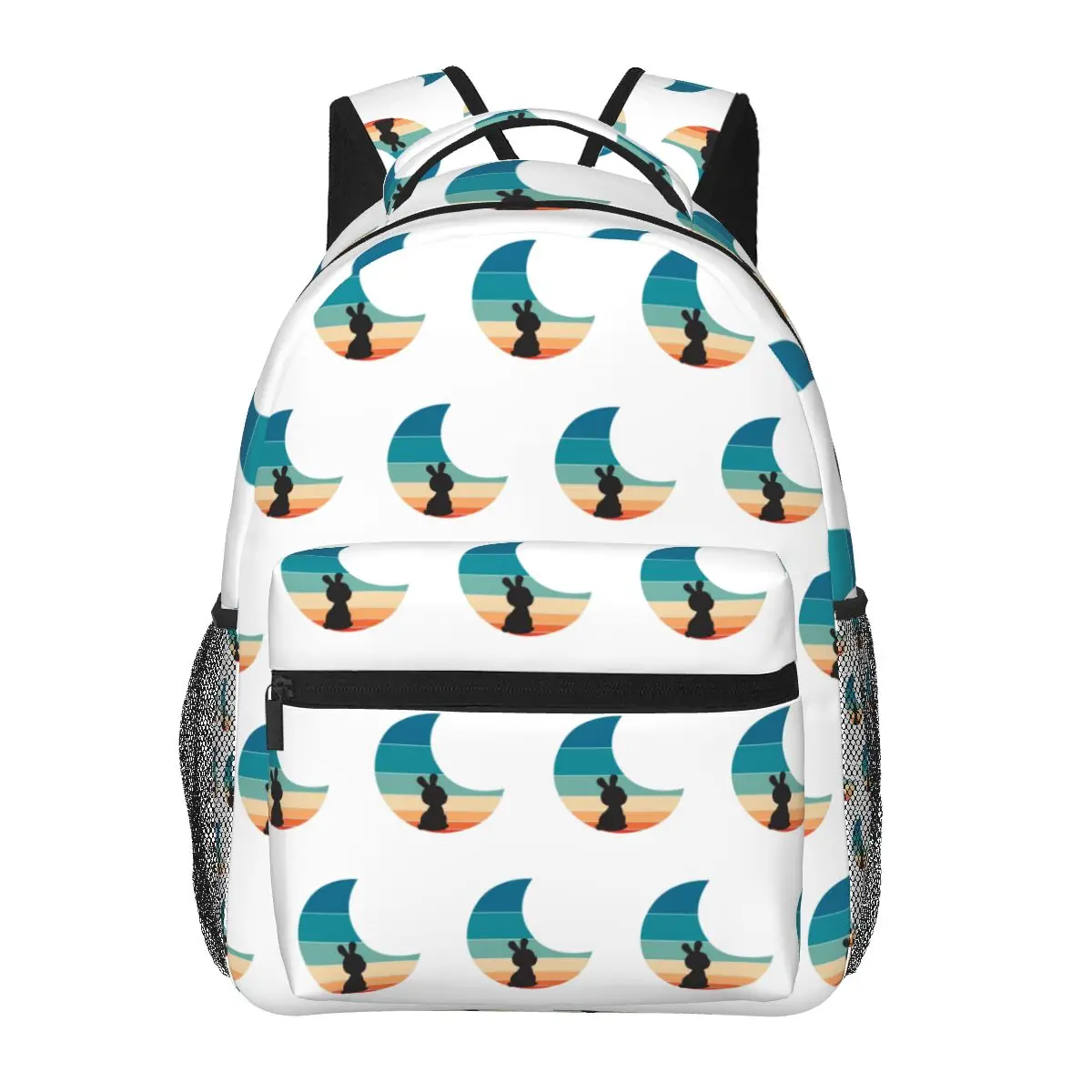 Moon Bunny-mochila Retro para niños y niñas, morral escolar de dibujos animados para ordenador portátil, bolso de hombro de gran capacidad