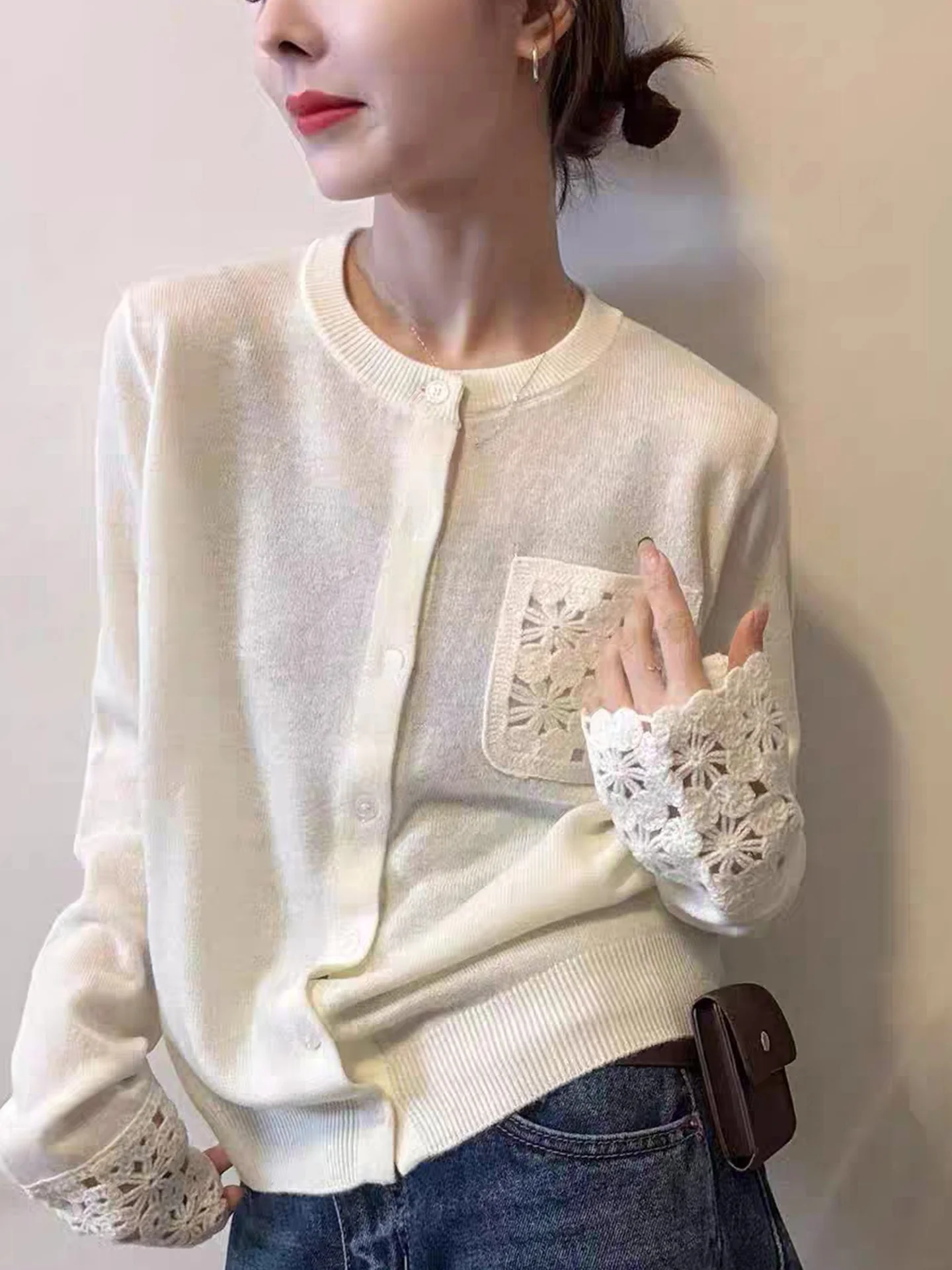 

Women's Loose Long Sleeve Knitted Cardigan round Neck Hollow out Fashion Top Soft Cozy Winter Sweater Commute Style Knitwear