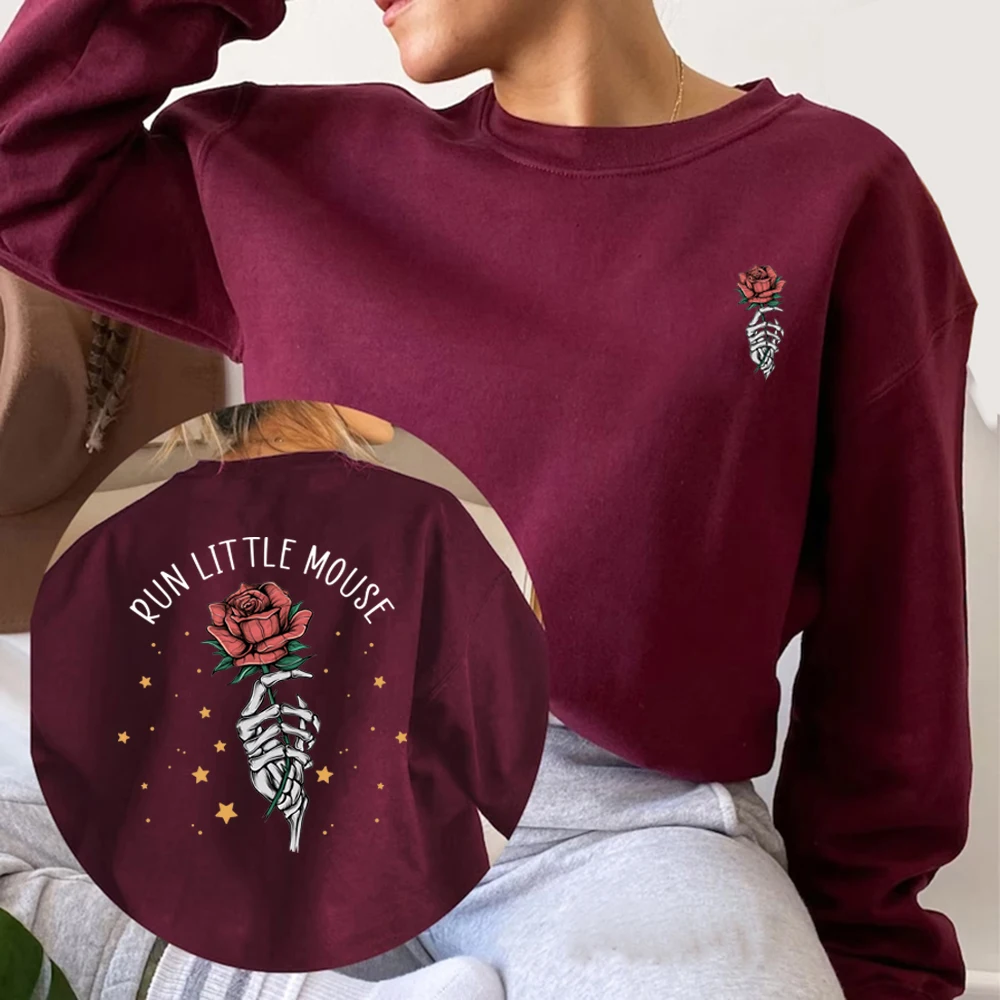 Run Kleine Muis Sweatshirt Spookachtige Adeline Sweatshirt Vrouwen Grafische Hoodies Lange Mouw Donkere Romantiek Pullover Boek Liefhebber Cadeau