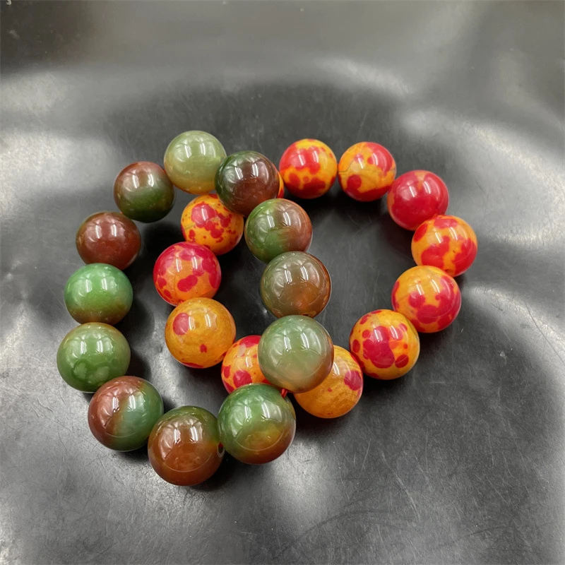 Men's 20mm Peacock Green , Saffron Agate Large Bead Bracelet