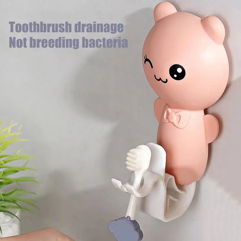 Wall-mounted Toothbrush Holder With Cup Stylish Bear Design Toothpaste Squeezer Dispenser Storage Box for Holiday Gift Kids