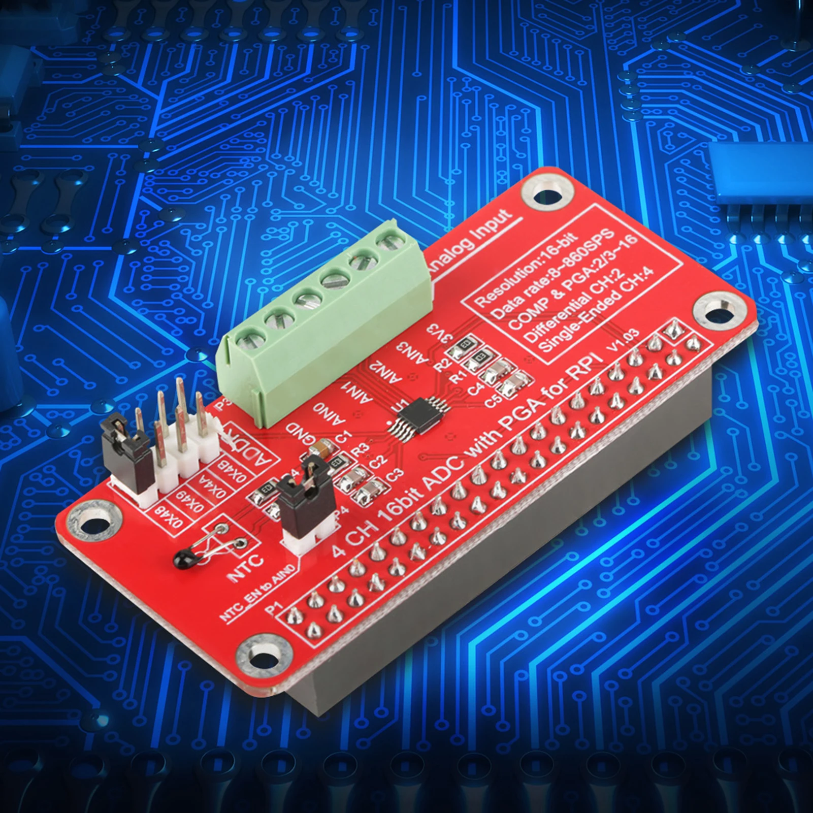 16‑Bit   Analog to Digital Converter Module for Raspberry Pi 3/2/B+  Board  Module Analog to Digital Converter