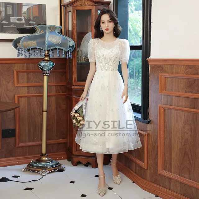 GIYSILE personnalisé princesse jupe moelleuse Simple mode col rond manches à bulles robe de Banquet 2025 nouveau blanc même robes de soirée