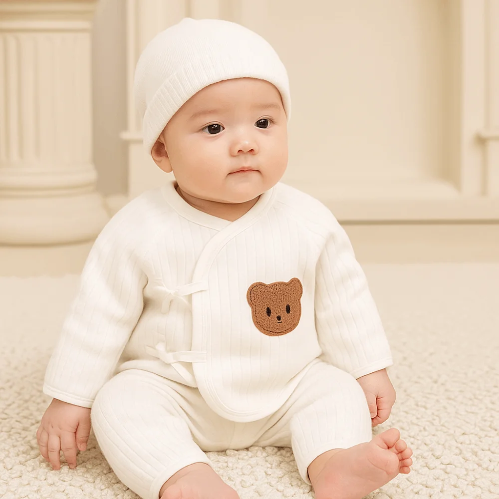 

2Pcs/set Cartoon Bear Baby Cardigans Sets 0-6 Months Soft Cotton Baby Clothing Sets Breathable Long Sleeve