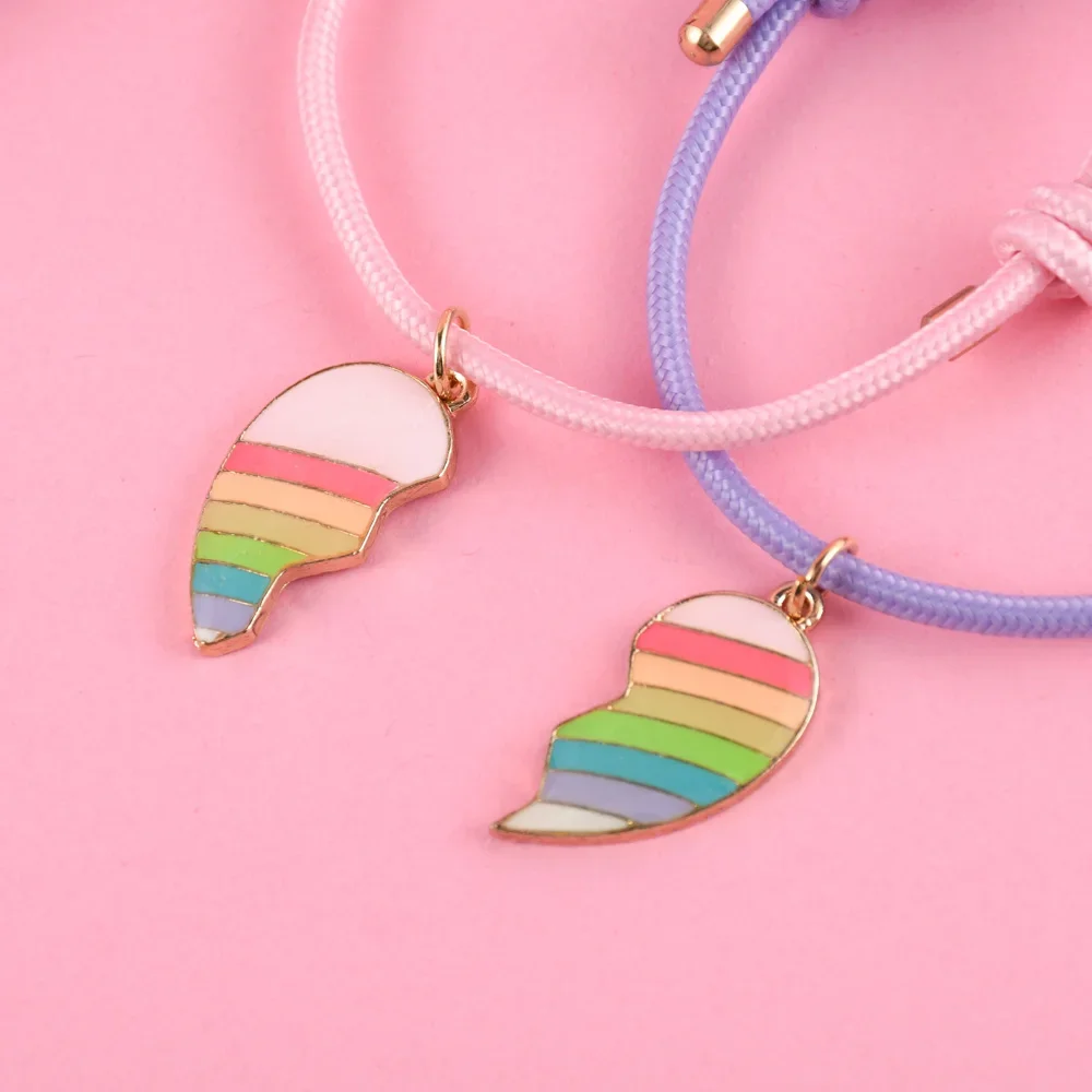 Lovecryst 2 قطعة/المجموعة على شكل قلب قوس قزح اللون أفضل صديق سوار BFF الصداقة مجوهرات هدايا للأطفال #4