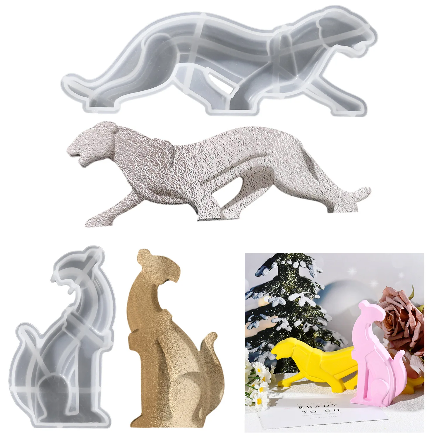 Leopard Ornment Silicone Molds DIY Home Decoration Cheetah Gypsum Plaster Cement Concrete Epoxy Resin Mould Craft Candle Mold
