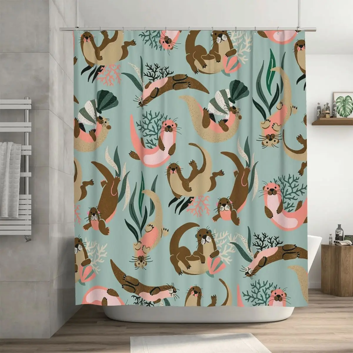 Otter Collection - Mint Palette Shower Curtain Bathroom Polyester Waterproof Bath Curtains with Hooks