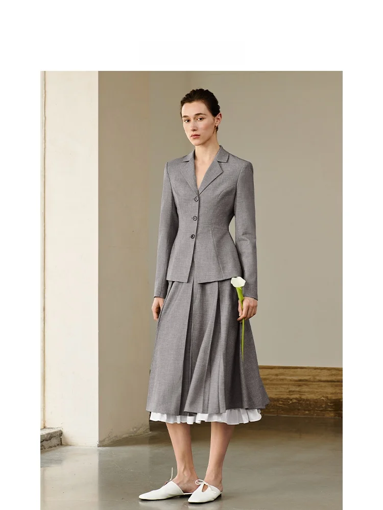 

AEL Original ey Series Faionable Woolen Suit Skirt Set Women's High Waist Pleated Midi Skirt And Blouse Two-Piece Set