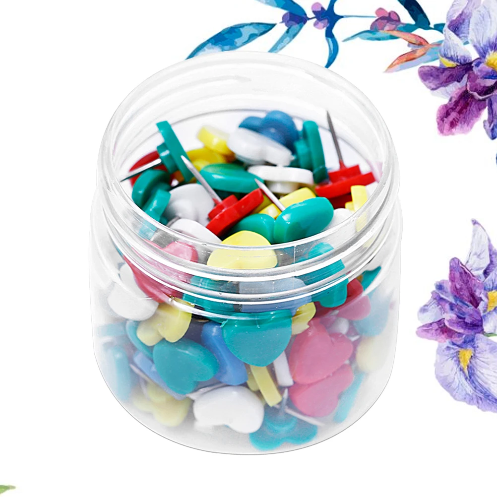 

100pcs Heart Shape Pin Colorful Plastic Push Pin Map Tack Thumbtack Cork Board Decor Storage Can Long Time Use