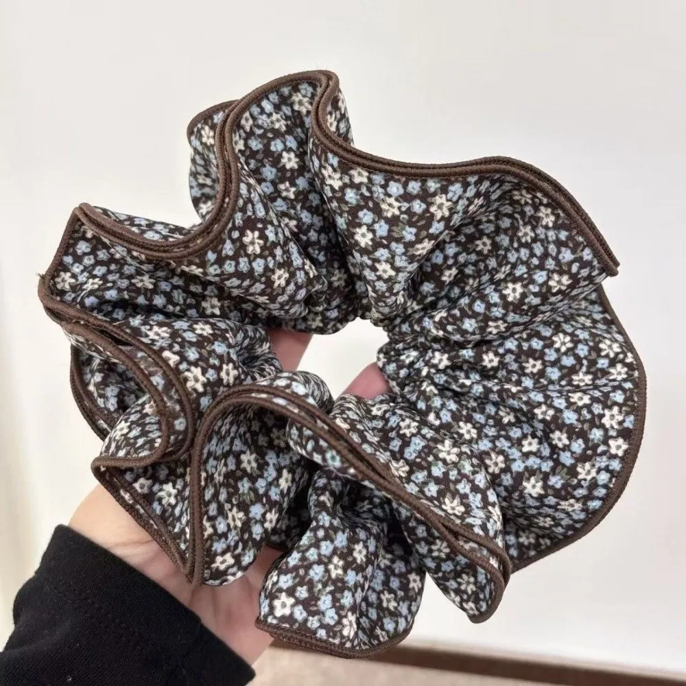 Vintage Floral Big Satin Scrunchies Elastic Chiffon Scrunchie Hair Ties Brown Hair Accessories Hair Bands Headband Daily Use