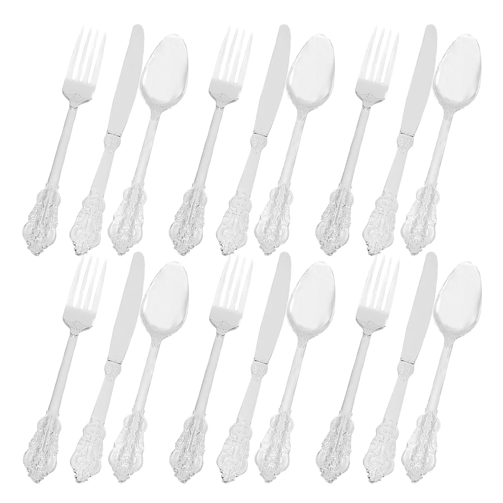 סט אביזרי שולחן חד פעמיים מחותמים מפלסטיק זהב מזלגות כף לחתונות מסיבות חגיגיות פיקניק בחוץ