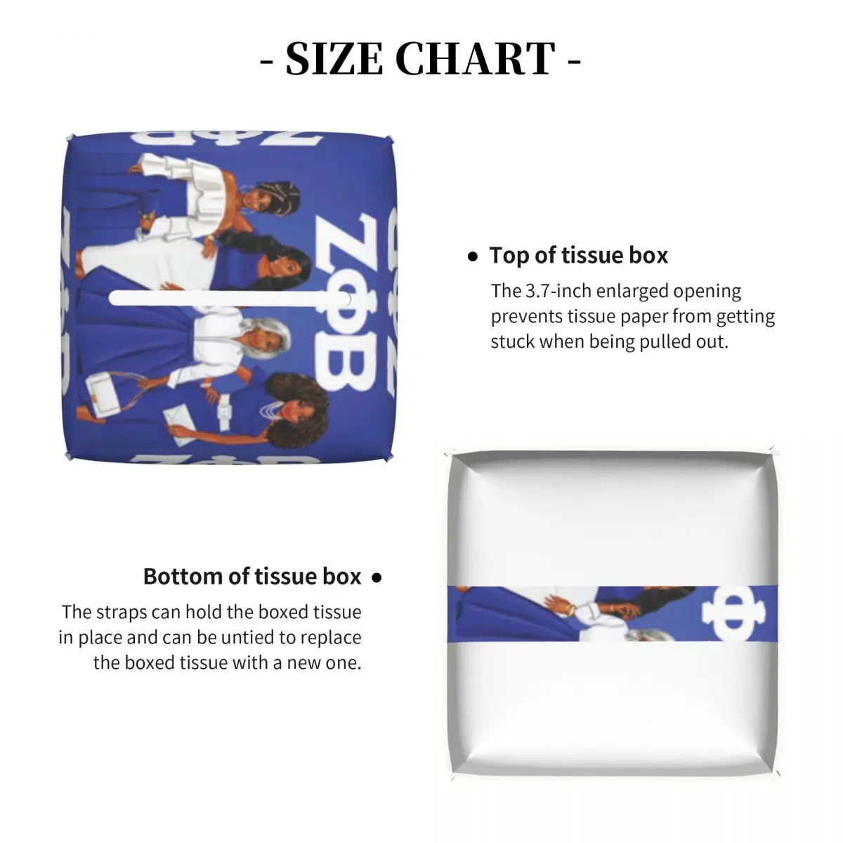 Custom Zeta Phi Beta Sorority Tissue Box Cover Square PU Leather ZOB Facial Tissues Holder for Office