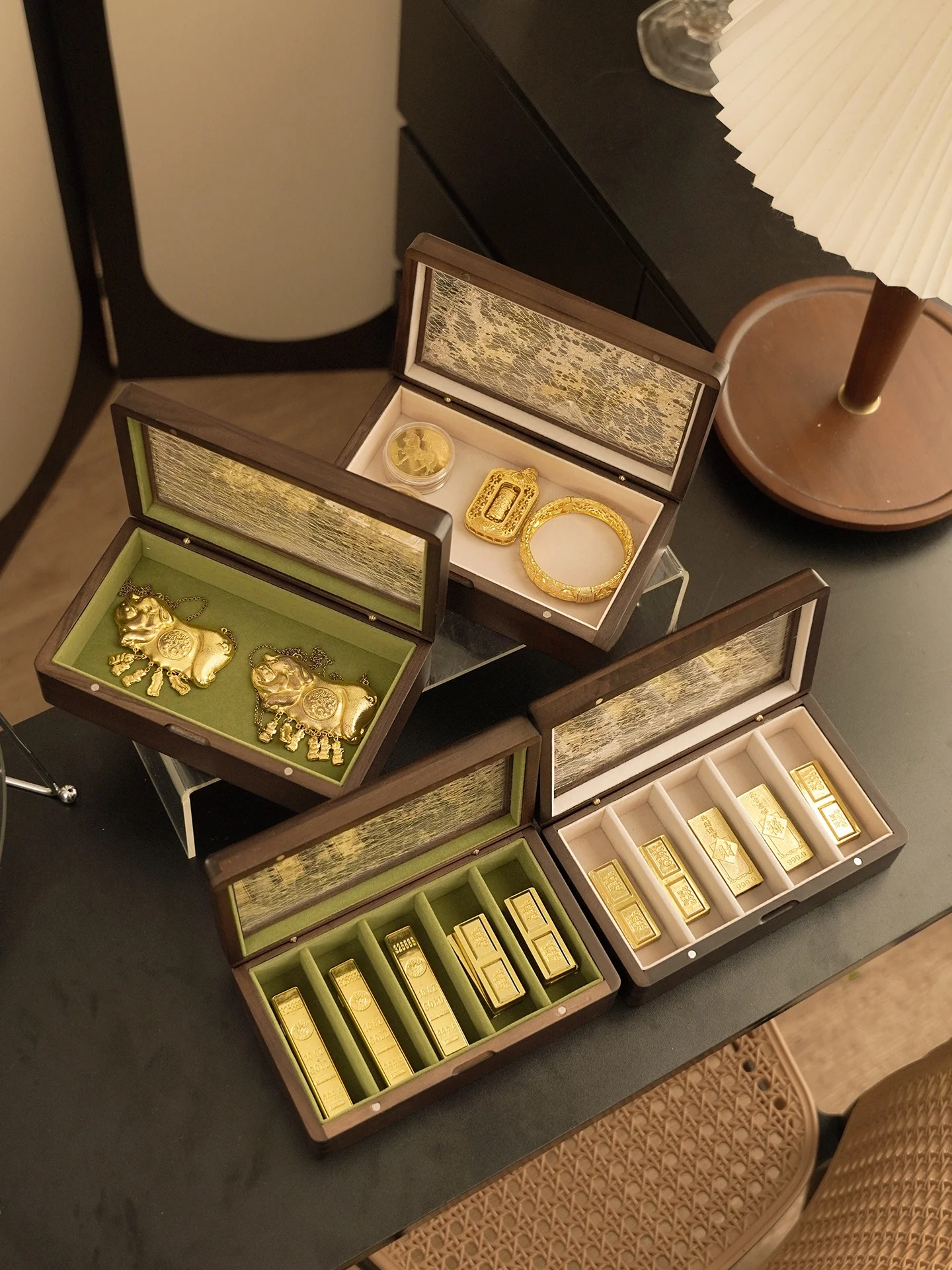 

Gold Bracelet Jewelry Box Oxidation Proof Display Box Gold Thread Chest Wood Empty Box Gold Bar Storage Insurance Small...