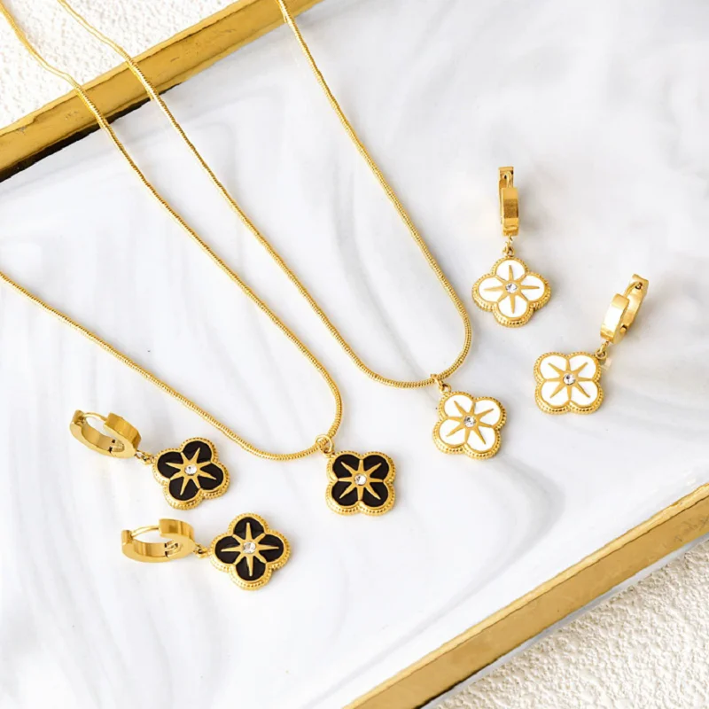 Muti color Stainless steel Drip Oil Flower Necklace Earring Set Sweet Versatile Enamel Small Flower Charms Jewelry Accessories