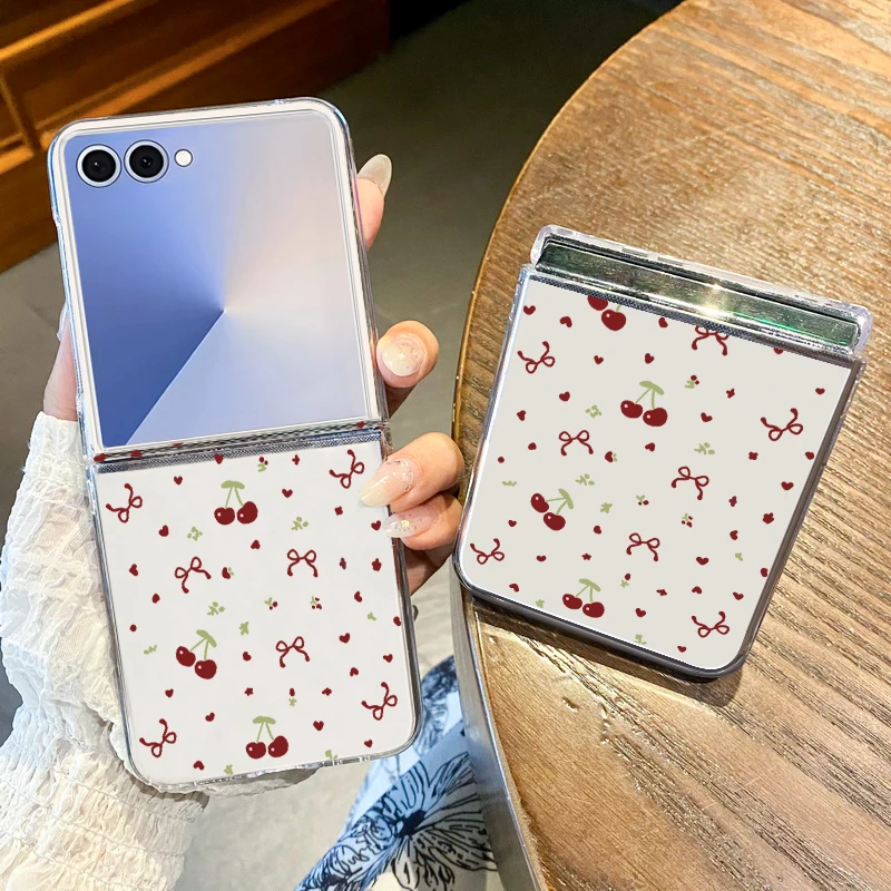 Cute Large Cherry Phone Case For Samsung Galaxy Z Flip7 FE Flip6 Flip5 Flip4 Flip3 PC Folding Cover For Galaxy Z Flip 7 6 5 4 5G