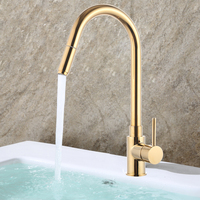 Golden Kitchen Faucet Pull Out Kitchen Sink Water Tap Single Handle Mixer Tap 360 Rotation Kitchen Shower Faucet