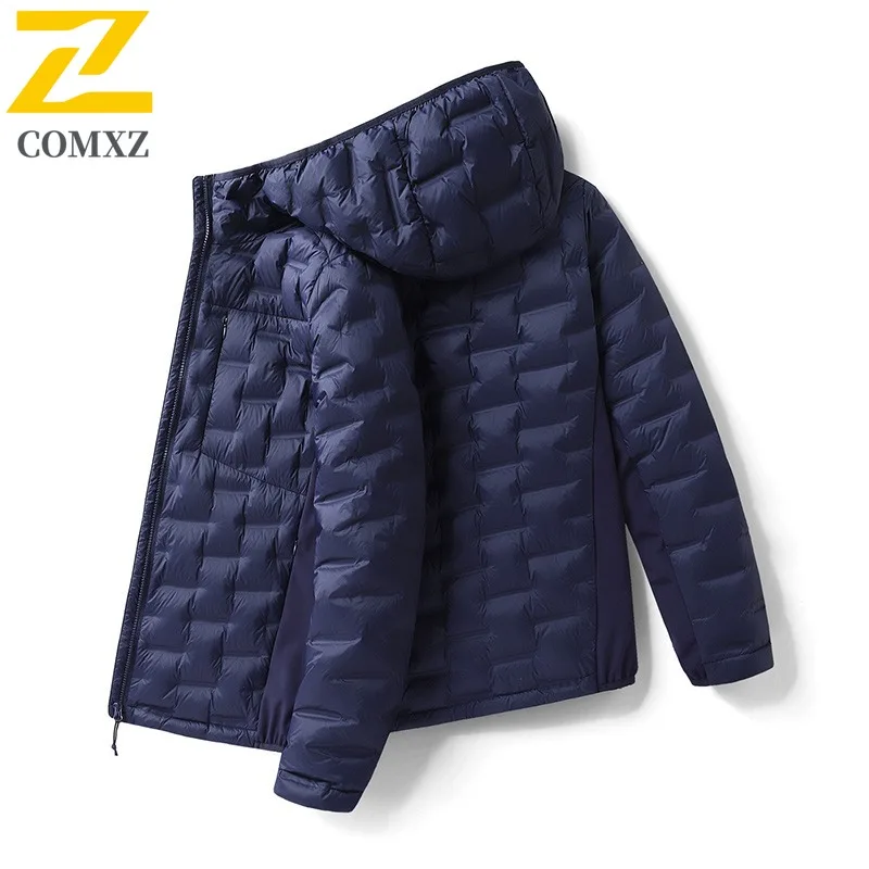 COMXZ Outdoor Work Men Down Jacket 2025 Ultra Lightweight Thickened Warm Parka Solid Color Travel Cold Resistant Winter Coat