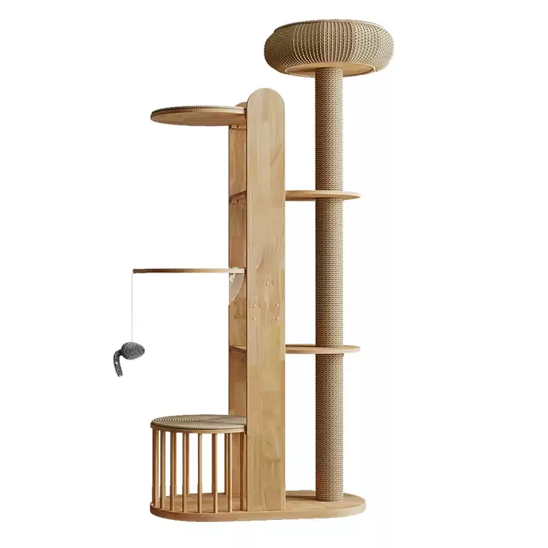 

*e dModern Luxury Solid Wood Large Cat Tree Scratcher Woven Cat Bed Sisal Scratching Post Easy Cleaning Cat Capsule Christmas&