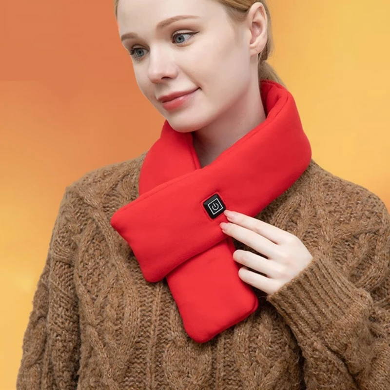 Unisex Cotton Electric Heated Scarf with 3 Temp Setting USB Rechargeable Neck Protections Warmer Heater in Cold Weather