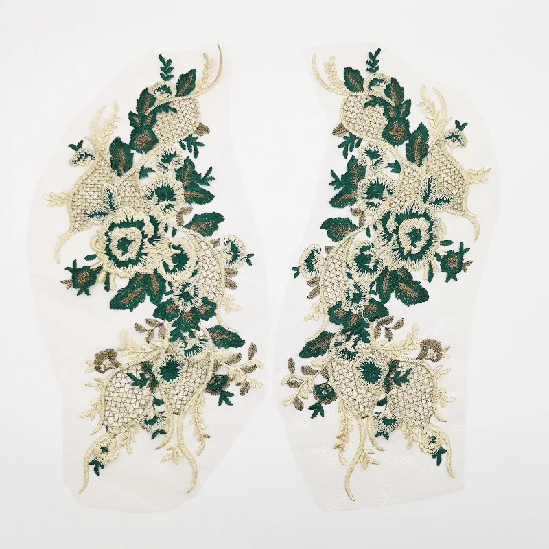 10Pieces Green White Flower Embroidery Patches Fabric For Wedding Dress Pillow Curtain Accessories Sewing DIY Repair