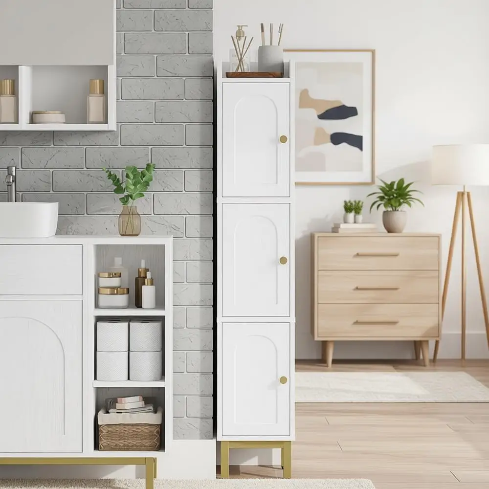 

Space-Saving Bathroom Storage Cabinet with 4 Adjustable Shelves for Small Spaces, Laundry, Kitchen, Living Room