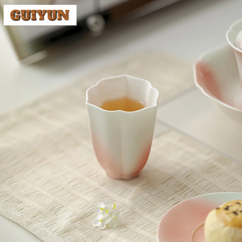 2pc/set Creative Grapefruit Jasmine Galze Ceramic Teacup Flower Petal Mouth Master Cup Tasting Fragrant Mug Kung Fu Teaset 90ml