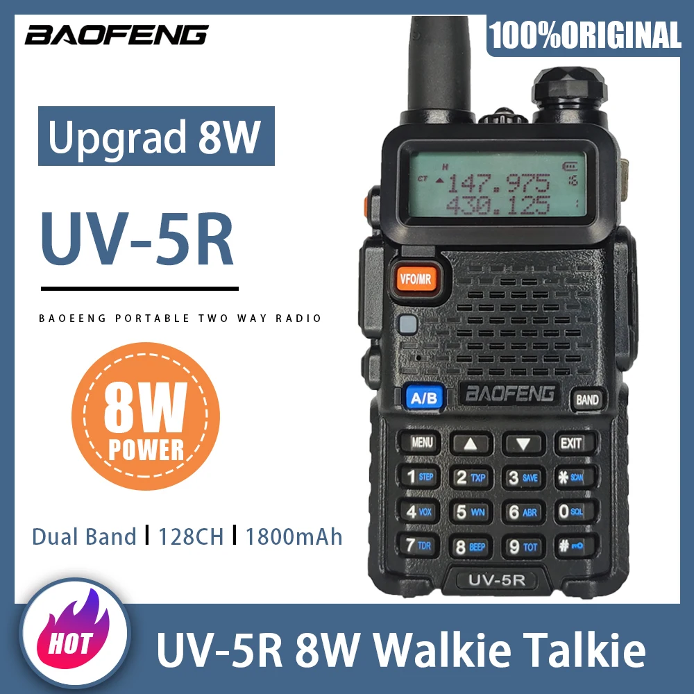 Baofeng UV-5R Walkie Talkie Long Range 8W High Power UV5R Handheld Two Way Radios Dual Band CB Ham Portable Radio Hunt Intercom