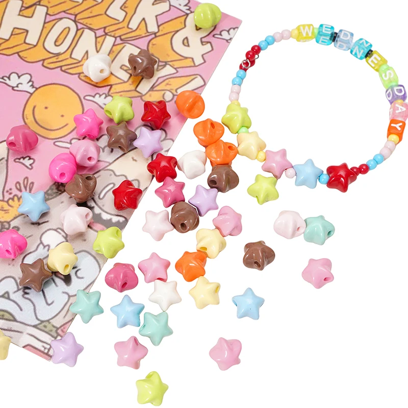 5-10pcs 11mm Colorful Five Pointed Star Beads Acrylic Loose Spacer Beads for Jewelry Making DIY Bracelet Phone Chain Accessories