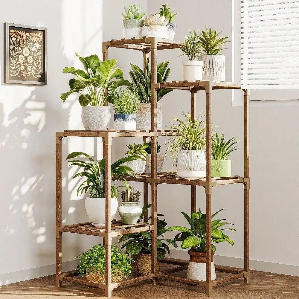 

Indoor Outdoor Plant Stand Shelf Corner Table 7 Pots Holder