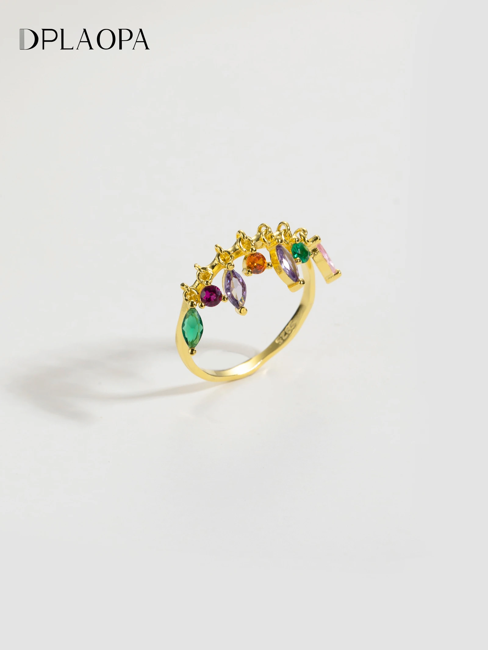 

DPLAOPA New 925 Sterling Silver Colorful Marquise Zircon CZ Women Ring Wedding Fine Jewely Rock Punk Fashion Jewels