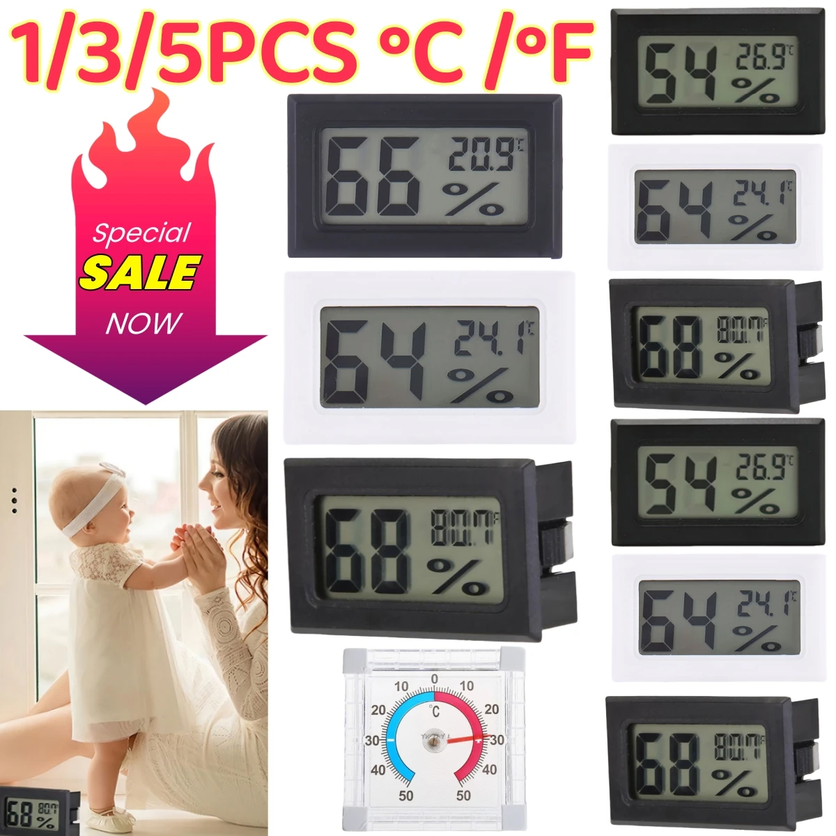 1-5PCS Mini LCD Digital Thermometer Hygrometer Temperature Indoor Convenient Temperature Sensor Humidity Meter Gauge Auto Car