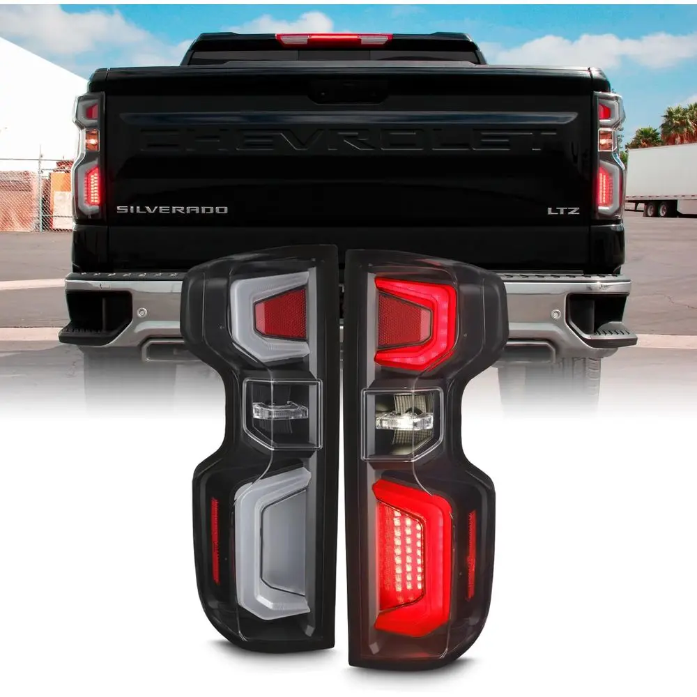 

Подходит для Chevrolet Silverado 1500 2500HD 3500HD 2019-2024 годов выпуска [LED-тип] Светодиодные трубчатые ДХО с функцией стоп-сигнала и указателей поворота, черные задние фонари (пара)